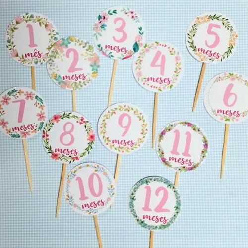 Kit Mesversário com Topos de Bolo todos os meses sem nome