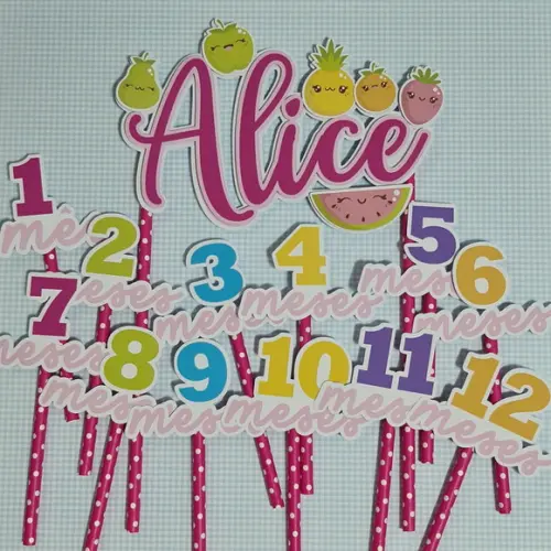Kit Topos de Bolo Mesversário Bebê Personalizado Frutinhas