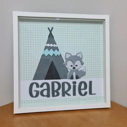 Quadro Porta Maternidade Raposinha Cinza