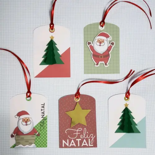 Tags em Papel 9,5 x 6,5cm para Presentes de Natal- kit com 5