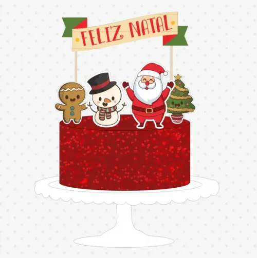 Topo de Bolo ou Panetone com Papai Noel e Feliz Natal Cute