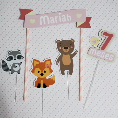 Topo de Bolo para Mesversário Animais do Bosque