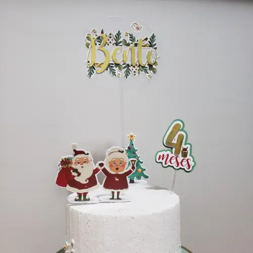 Topo de Bolo Mesversário Flutuante Circular Metálico Natal
