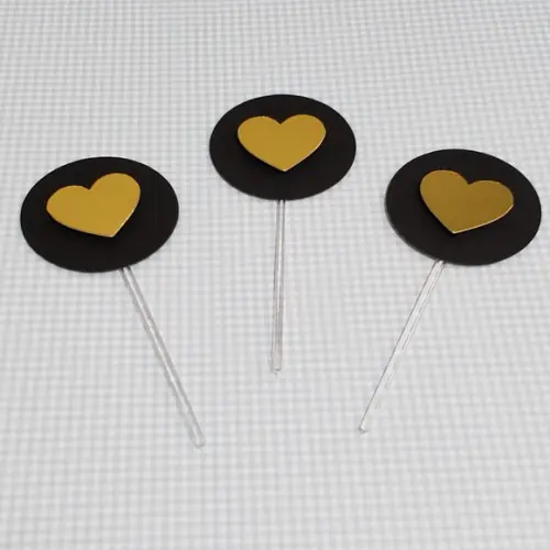 10 Toppers para Docinhos Coração Dourado e Preto