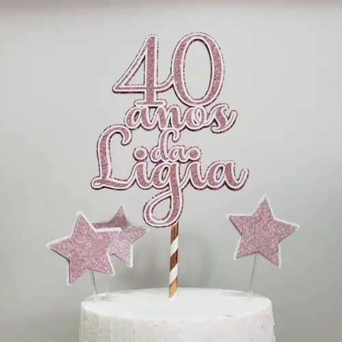 Topo de Bolo em Papel Rosé Glitter para Festa de 40 anos