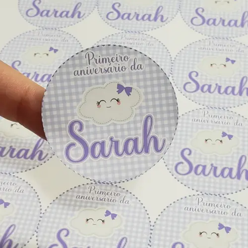 15 Rótulos Adesivos Redondos 5cm Personalizados Tema Nuvem