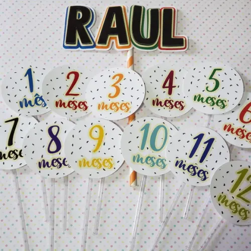 Kit Topos de Bolo Mesversário Bebê Personalizado Colorido