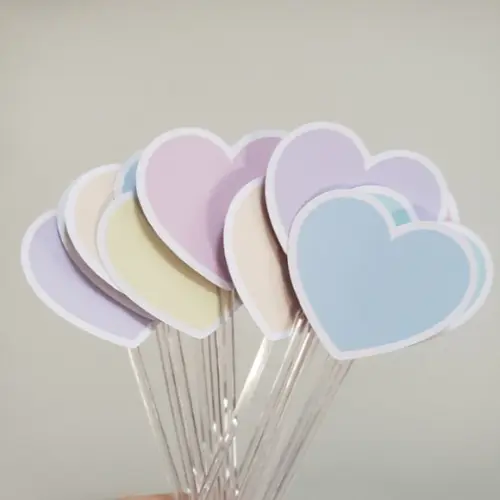 10 Toppers para Docinhos Coração em Tons Pastel