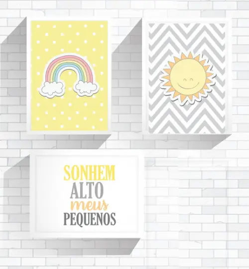 Três Pôsteres A4 Impressos para Decoração de Festa