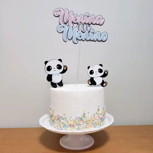 Topo de Bolo para Chá Revelação com Nomes do Bebê Tema Panda