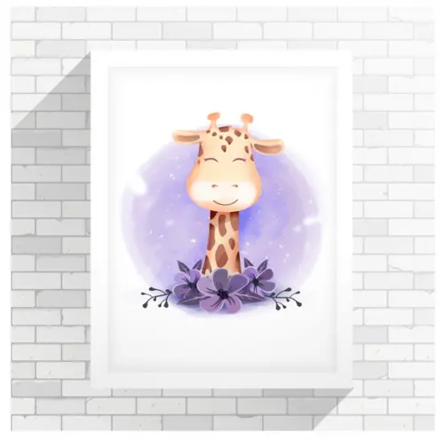 Pôster Digital Arquivo para impressão A4 Girafa Aquarela