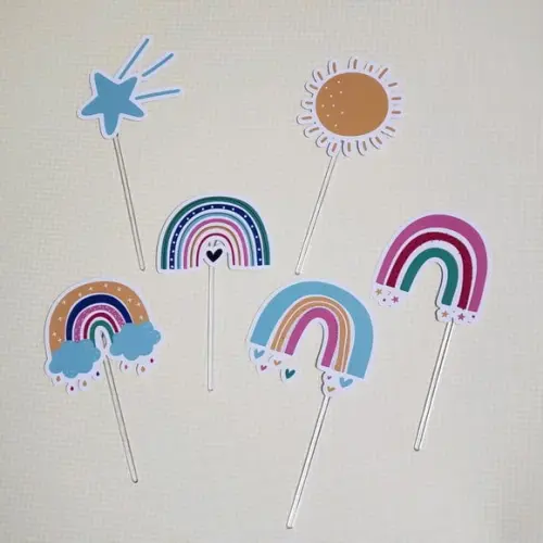 10 Toppers para Docinhos e Cupcakes Festa Arco-íris