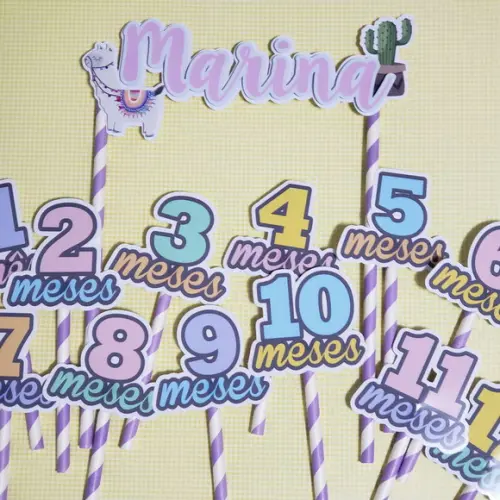 Kit Topos de Bolo Mesversário Bebê Personalizado Lhama