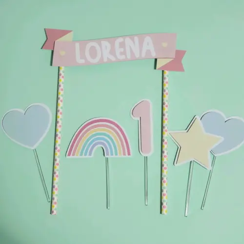 Topo de Bolo Camadas de Papel Primeiro Aninho Candy Colors