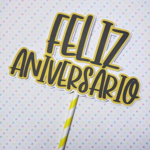 Topo de Bolo em Papel Feliz Aniversário