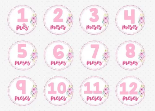 Kit de Adesivos para Body Mesversário do Bebê Rosa com Flor