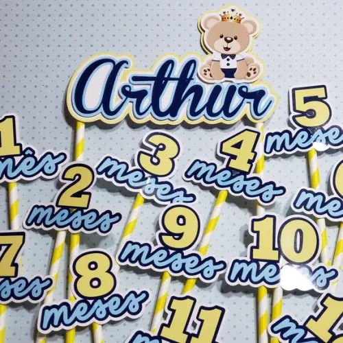 Kit Topos de Bolo Mesversário Bebê Personalizado Ursinho