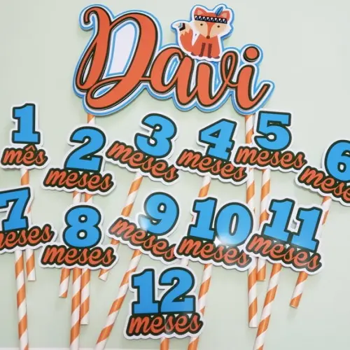 Kit Topos de Bolo Mesversário Bebê Personalizado Raposinha