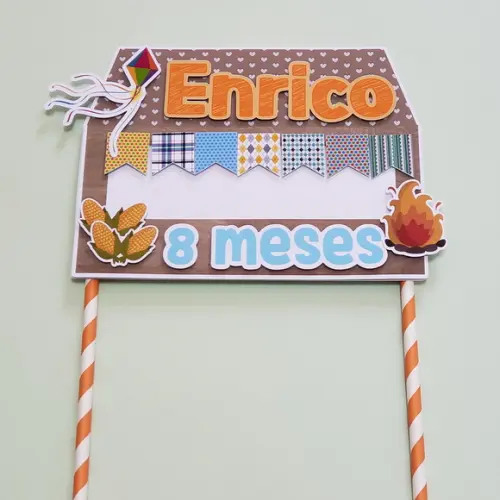 Topo de Bolo para Mesversário de Bebê Tema Festa Junina
