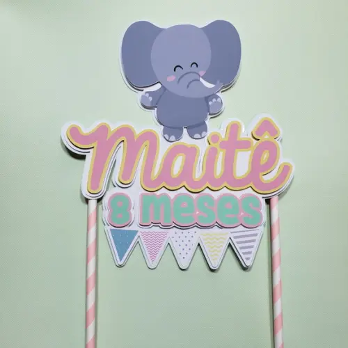 Topo de Bolo para Mesversário de Bebê Tema Elefantinho