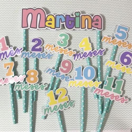 Kit Topos de Bolo Mesversário Bebê Personalizado Candy Color