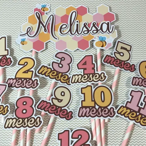 Kit Topos de Bolo Mesversário Bebê Personalizado Abelhinha