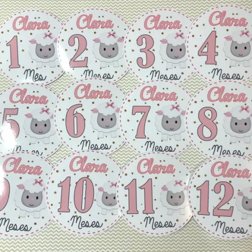 Kit de Adesivos para Body Mesversário do Bebê Ovelha