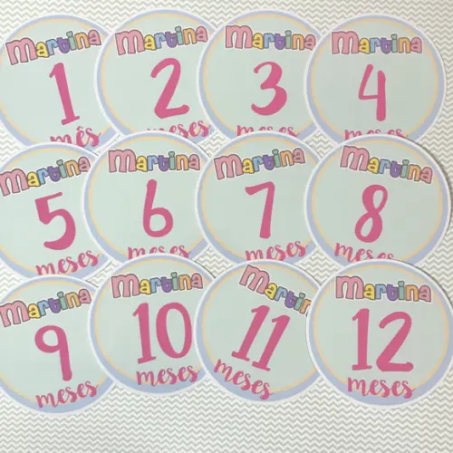 Kit de Adesivos para Body Mesversário do Bebê Cores Pastel
