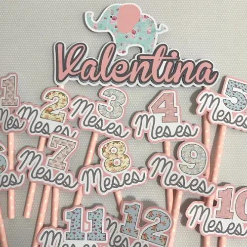 Kit Topos de Bolo Mesversário Bebê Personalizado Elefantinho