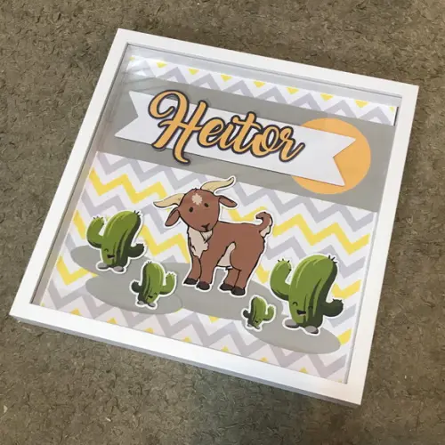 Enfeite para Porta de Maternidade Quadrinho Cabrito e Cactos