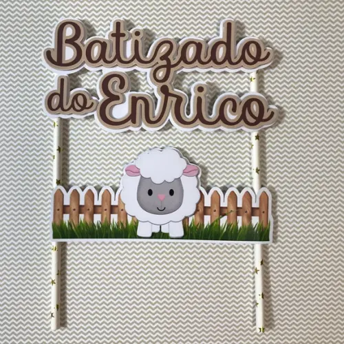 Topo de Bolo de Ovelha para Batizado