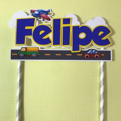 Topo de Bolo em papel Tema Carrinho personalizado com nome