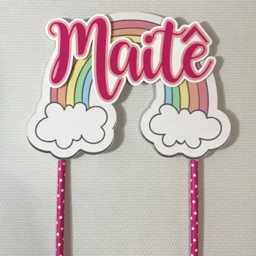 Topo de Bolo em papel Arco-íris personalizado com nome
