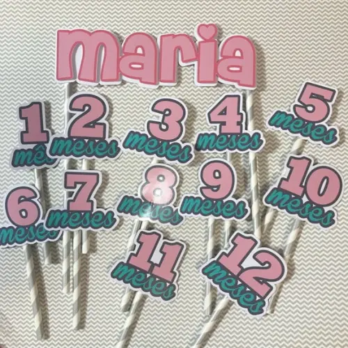 Kit Topos de Bolo Mesversário Bebê Personalizado Com Nome