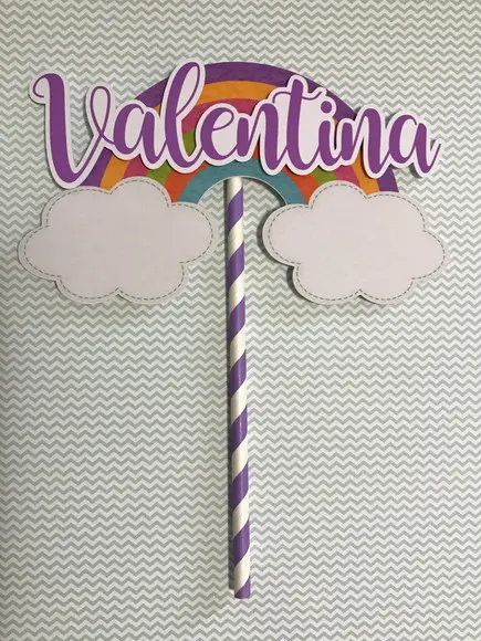 Topo de Bolo em papel Arco-íris personalizado com nome
