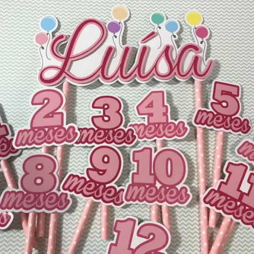 Kit Topos de Bolo Mesversário Bebê Personalizado Bexigas