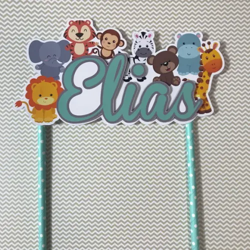 Topo de Bolo em papel tema Safari com Nome