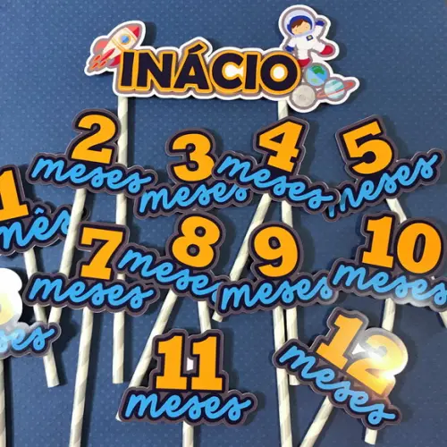 Kit Topos de Bolo Mesversário Bebê Personalizado Astronauta