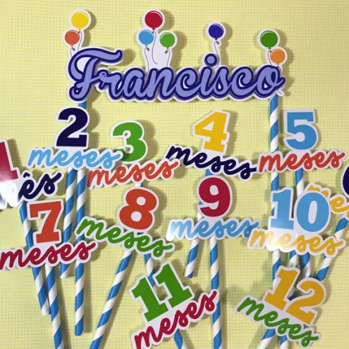Kit Topos de Bolo Mesversário Bebê Personalizado Bexigas