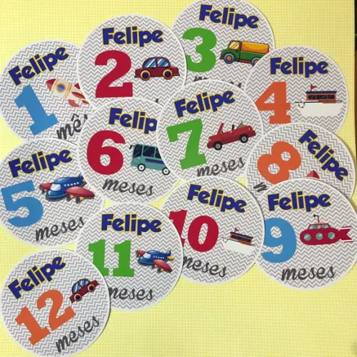 Kit de Adesivos para Body Mesversário do Bebê Transportes