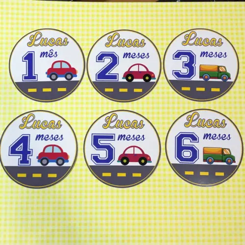 Kit de Adesivos para Body Mesversário do Bebê Carrinhos