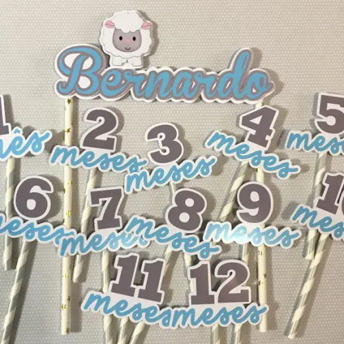 Kit Topos de Bolo Mesversário Bebê Personalizado Ovelhinha