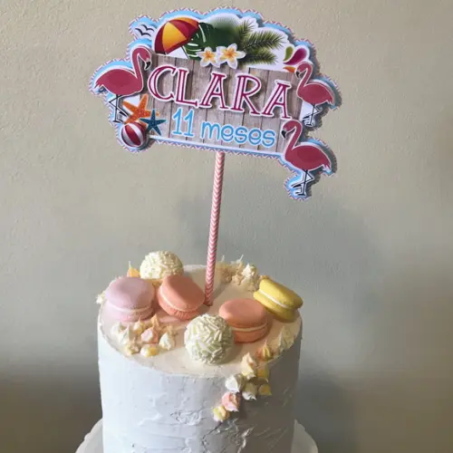 Topo de Bolo Mesversário Flamingos