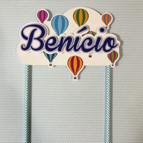 Topo de Bolo Scrap Balões Coloridos com Nome