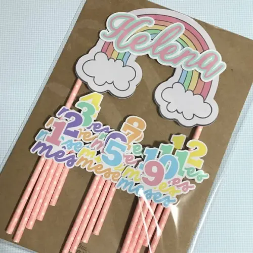 Kit Topos de Bolo Mesversário Bebê Personalizado Arco-íris
