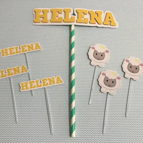 Kit Topos de Bolo e 20 Toppers para Docinhos Festa Ovelhinha