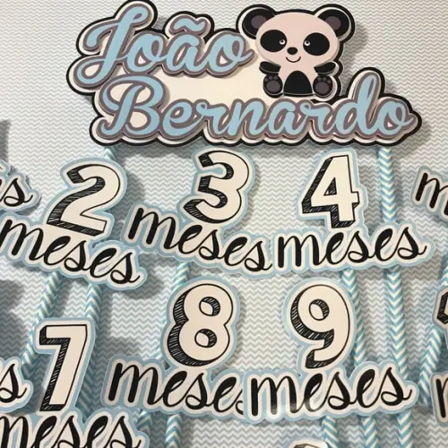 Kit Topos de Bolo Mesversário Bebê Personalizado Panda