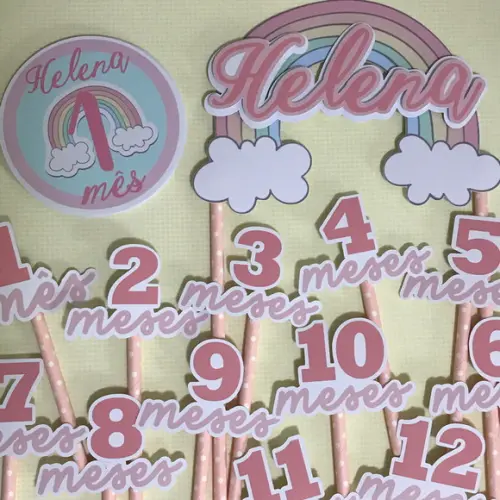 Kit Completo Mesversário Bebê com Topos de Bolo e Adesivos