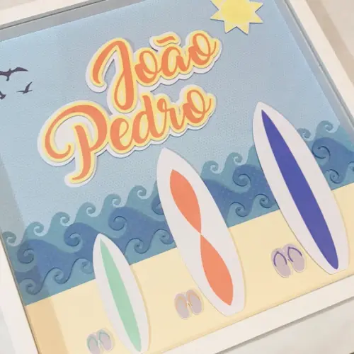 Enfeite para Porta de Maternidade Quadrinho Família Surf