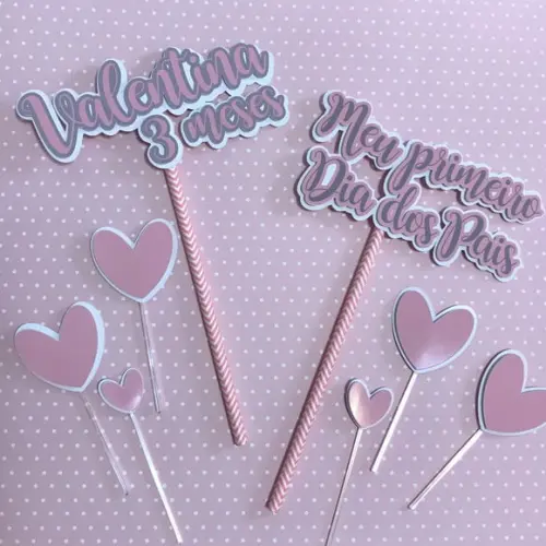 Topo de Bolo Mesversário e Meu Primeiro Dia dos Pais Rosa